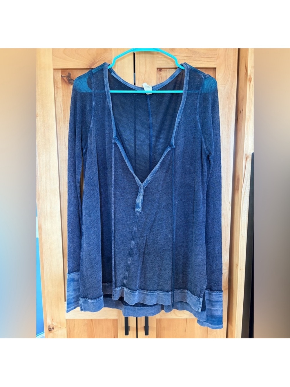 We The Free Navy Tie-Front oversized long sleeve Lightweight linen small S